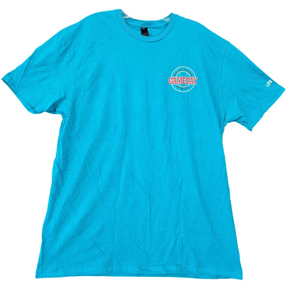 Game Day Blue Destination Shirt Classic Short Sleeve Soft Style Crew Mens Size L
