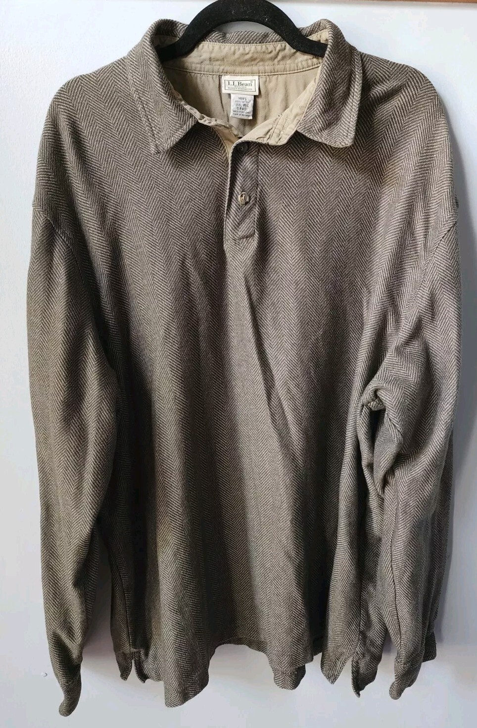 Vtg LL Bean Shirt Mens Size XXL Brown Henley Herringbone Pullover Casual gallery
