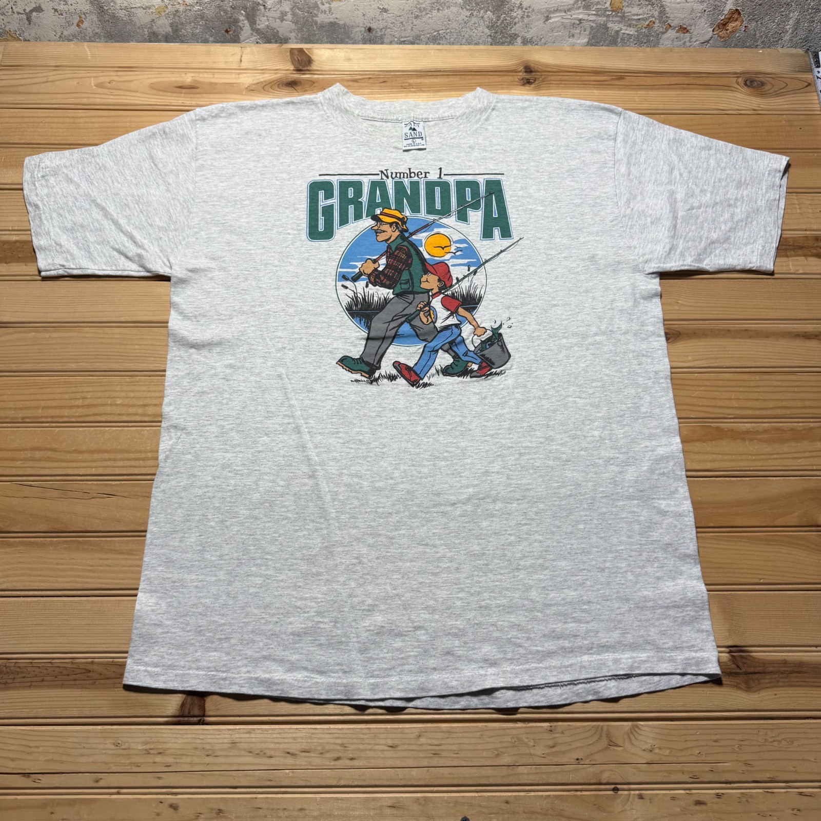 Vintage 90s Number 1 Grandpa Fishing Outdoor Lake Graphic T-Shirt USA - Large gallery