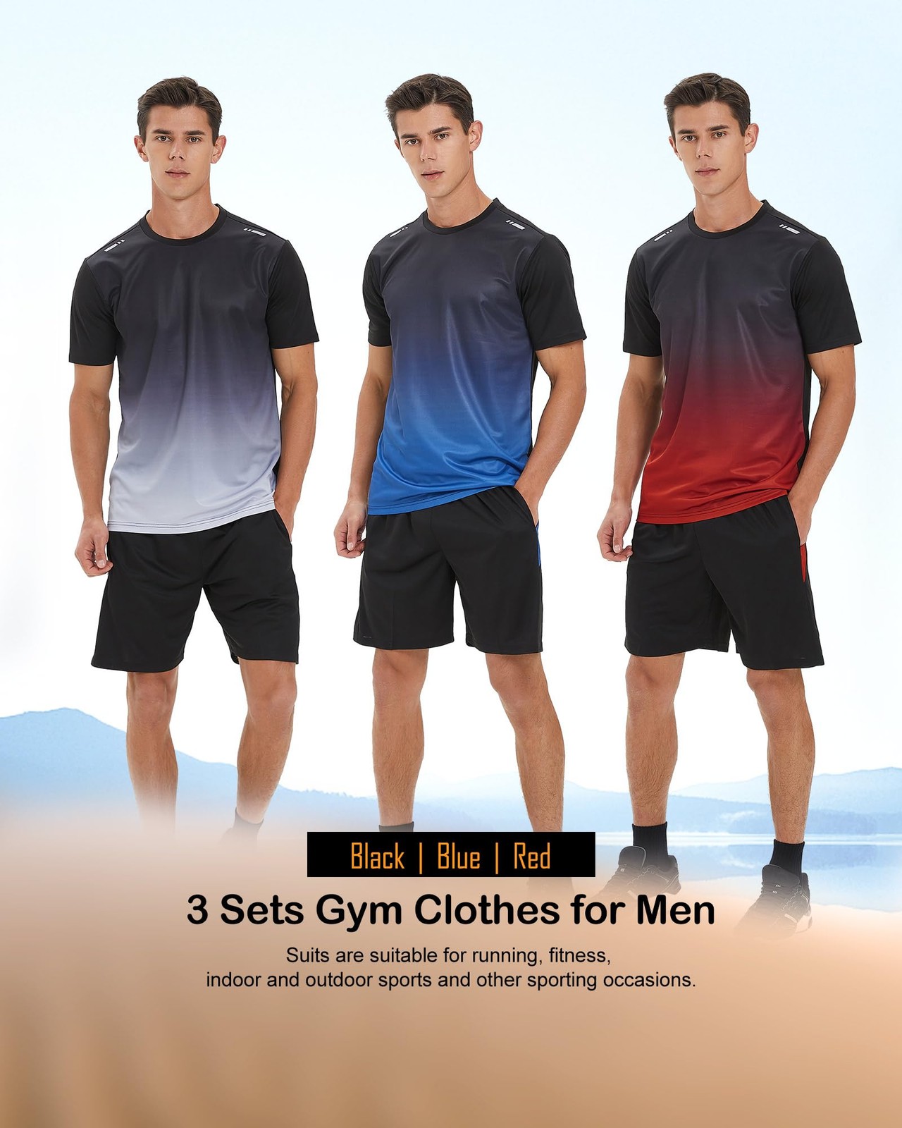 Gym Clothes for Men Workout Shirts Sets Outfits 3 Pack for Running Football A... gallery