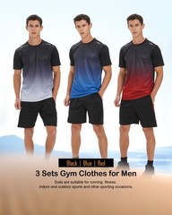 Gym Clothes for Men Workout Shirts Sets Outfits 3 Pack for Running Football A…