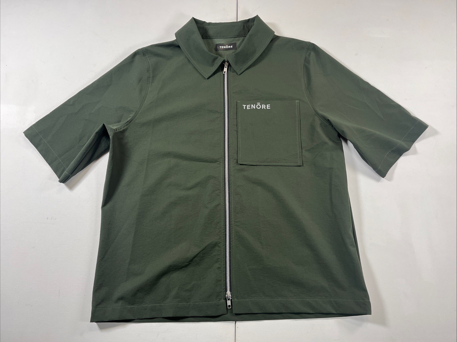 Tenore Zip Up Shirt Jacket Polo Short Sleeve Green Logo Pocket Men's L gallery