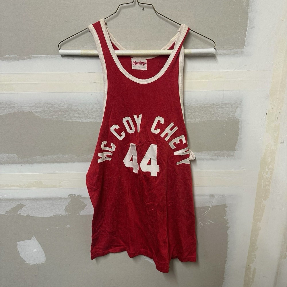 Vintage 60s 70s Rawlings McCoy Chevy Basketball Jersey Tank Top Red White #44