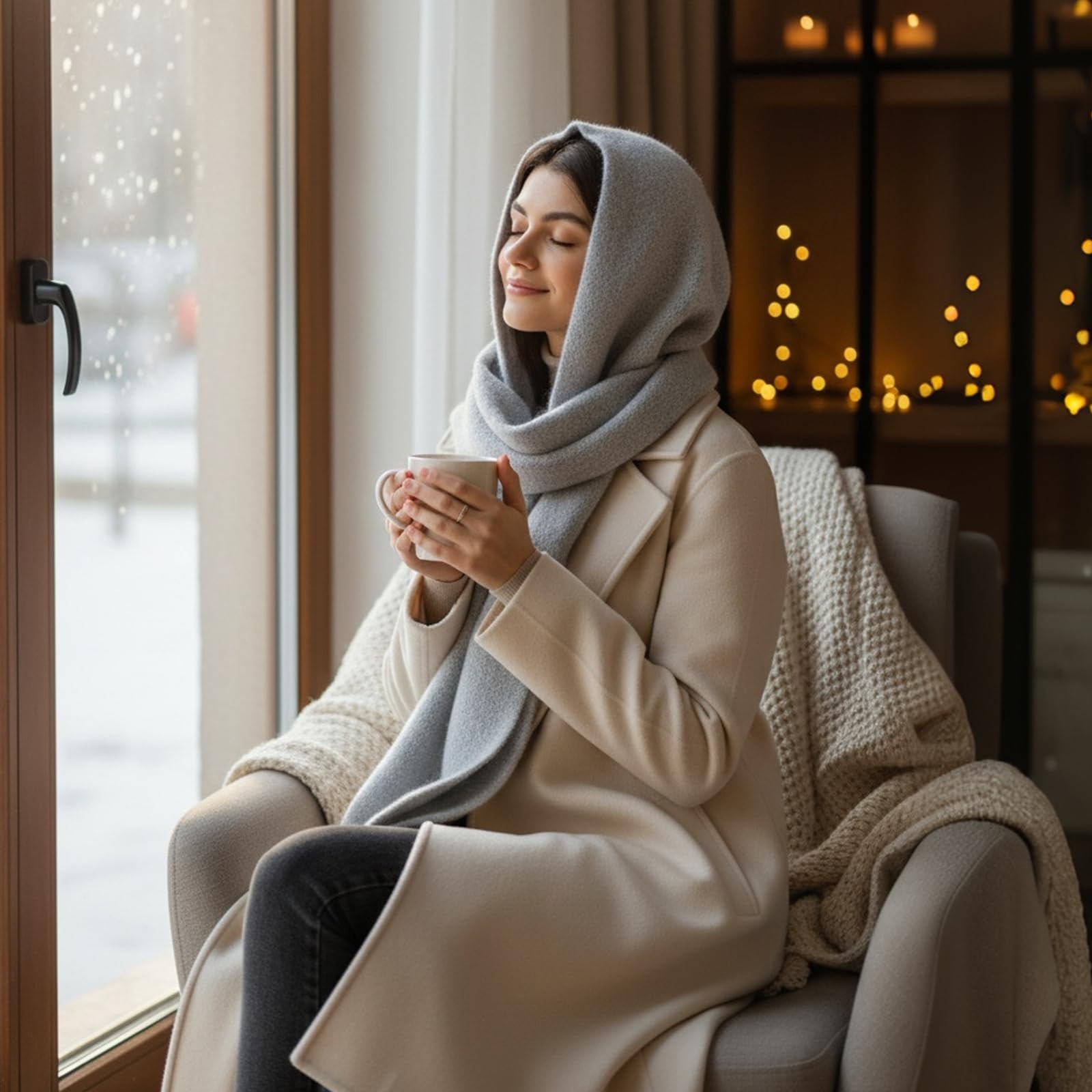 Hooded Scarf Women Winter Warm Knitted 2in1 Hat Balaclava Neck Warmer gallery