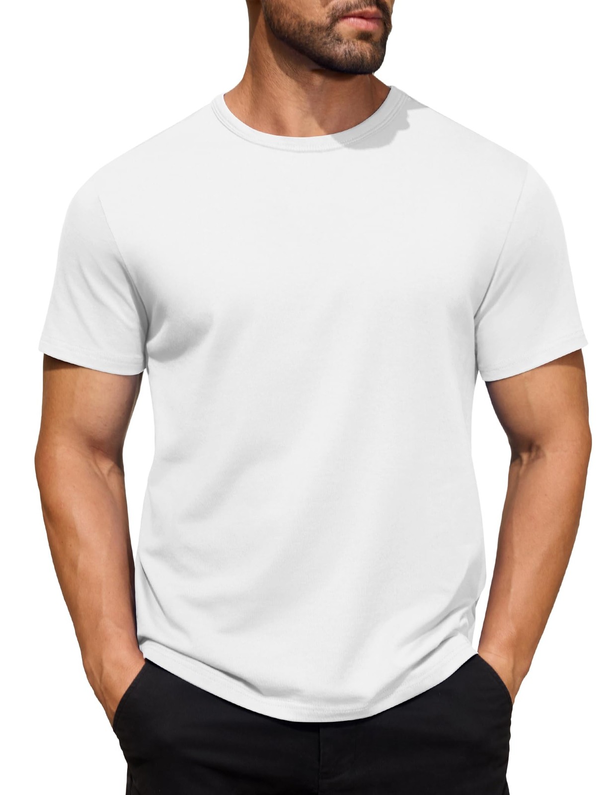 COOFANDY Men's White Crew Neck T Shirts Cotton Short Sleeve Basic Tee Shirts gallery