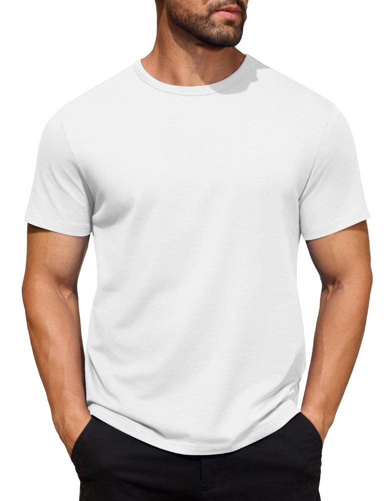 COOFANDY Men’s White Crew Neck T Shirts Cotton Short Sleeve Basic Tee Shirts