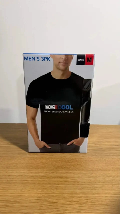 32 Degrees Cool Men’s T-Shirt 3 Pack Quick Dry Stretch Crew Neck Black Size Med