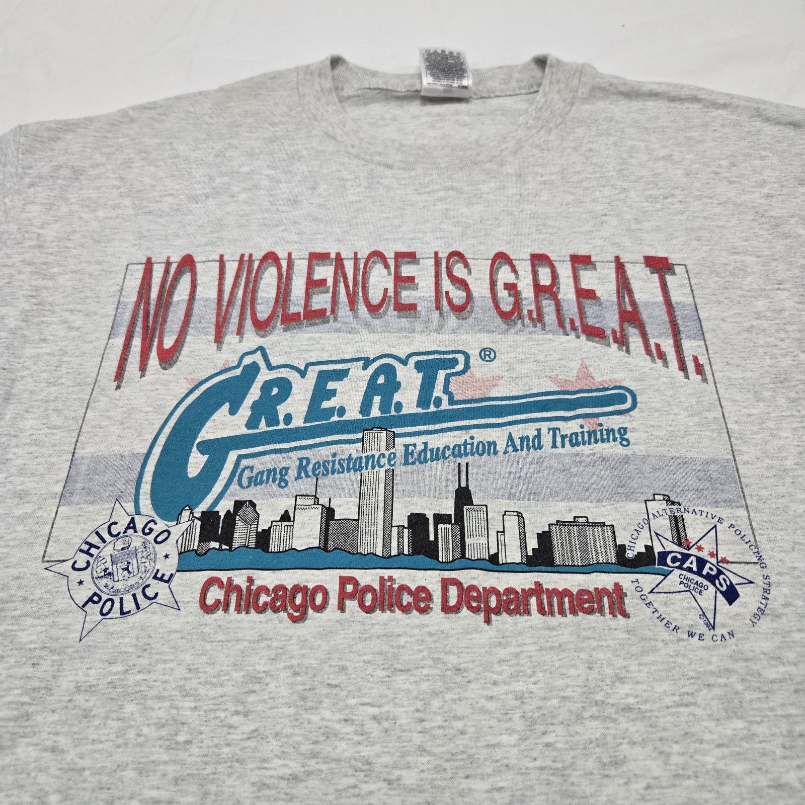 Sz XL Vintage Chicago Police Department Tee Stop The Violence Grey T-Shirt 1994 gallery