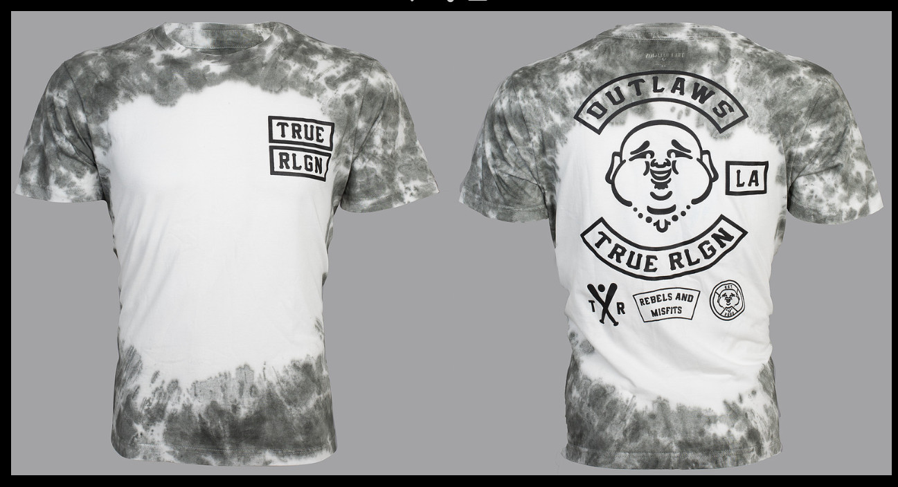 $89 TRUE RELIGION Grey Tie Dye OUTLAWS Short Sleeve Designer Graphic T-shirt NWT gallery