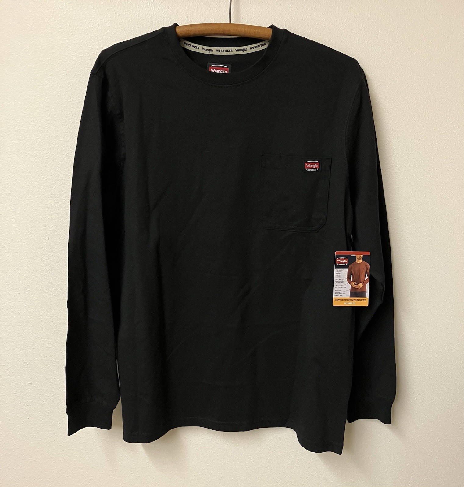 Wrangler Workwear Mens Long Sleeve Heavyweight Pocket Black T-Shirt Size L Large gallery