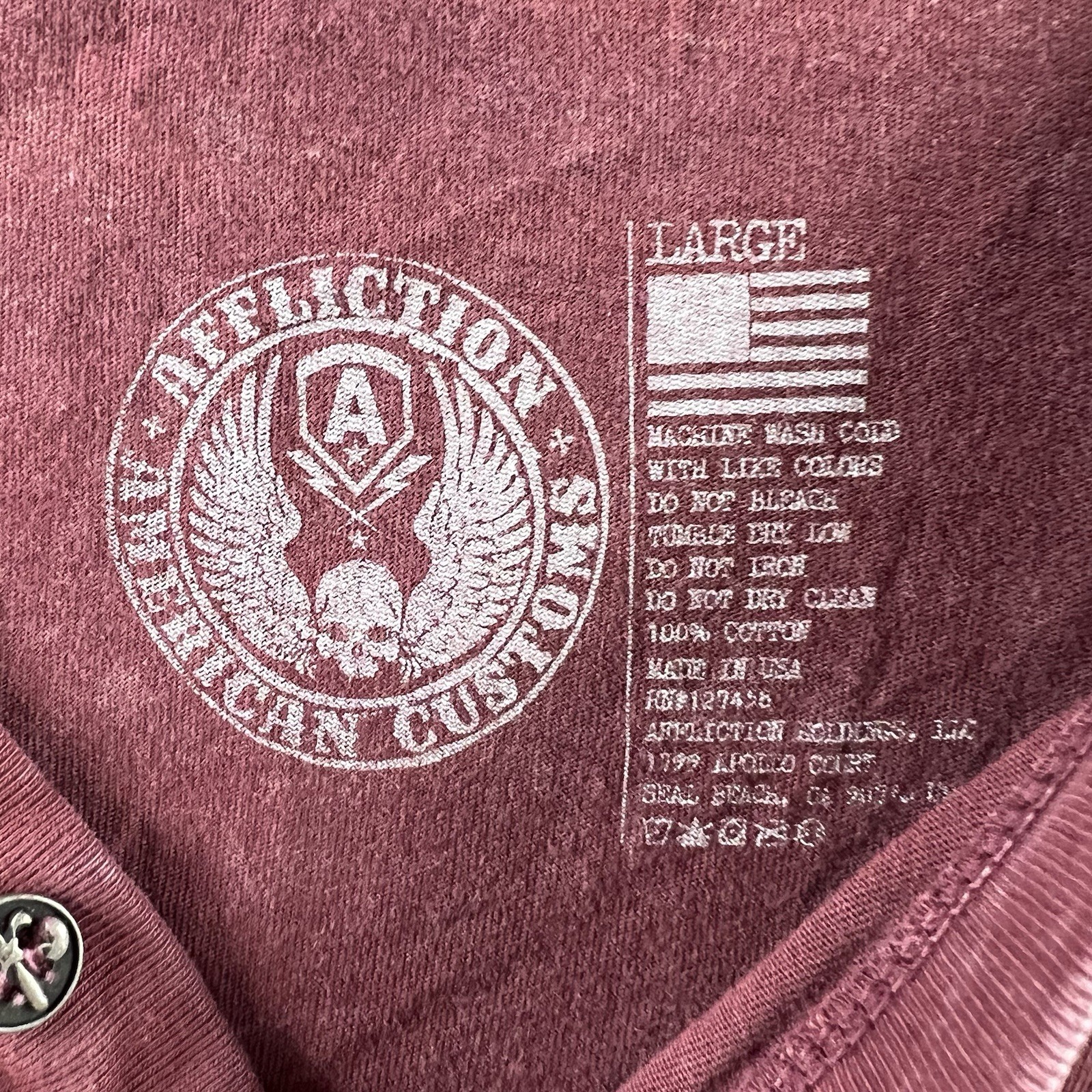 Affliction Shirt Mens Large Maroon Henley Jokers Wild Biker Skull Grunge Y2K gallery