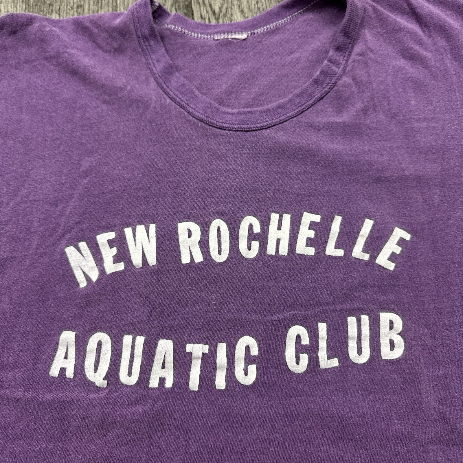 Vintage 60s 70s New Rochelle Aquatic Club Swim T Shirt New York Purple M gallery