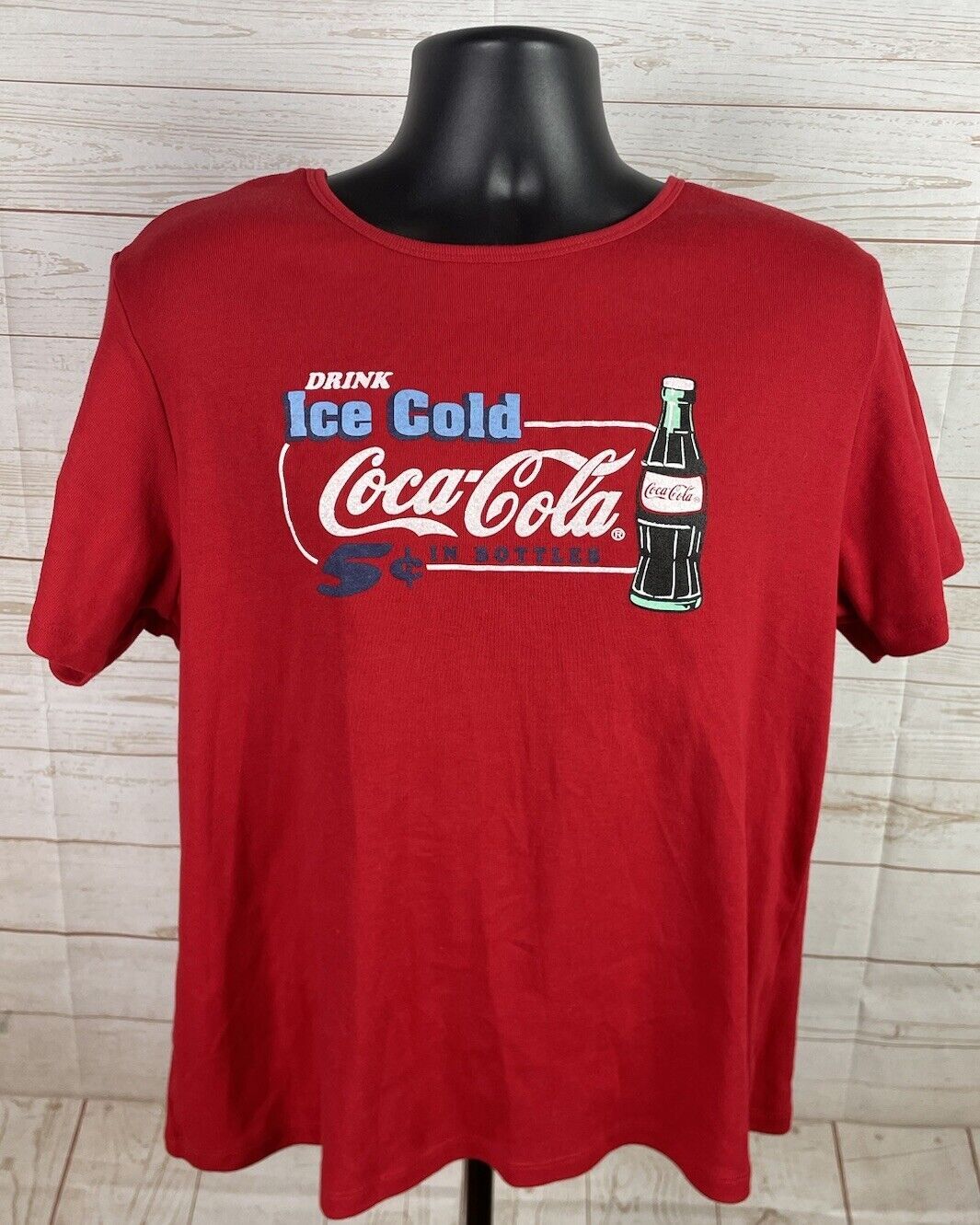 Coca-Cola Shirt Womens 22W-24W (2XL) Red Glitter Short Sleeve Pre Owned
