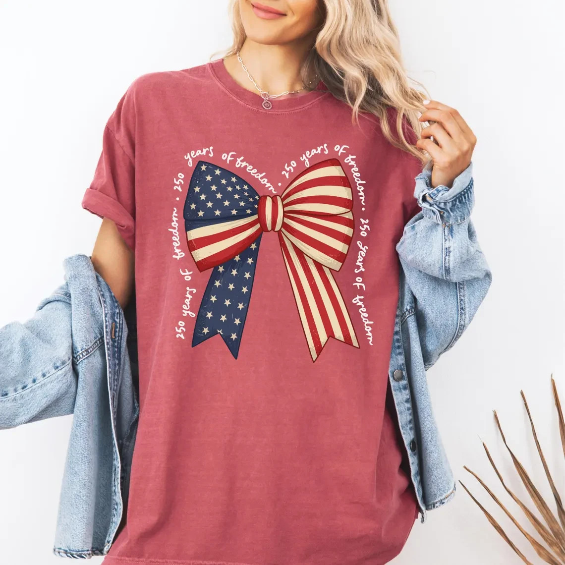 Comfort Colors Patriotic Bow Shirt Coquette 250 Years Of Freedom 4th of July Tee gallery