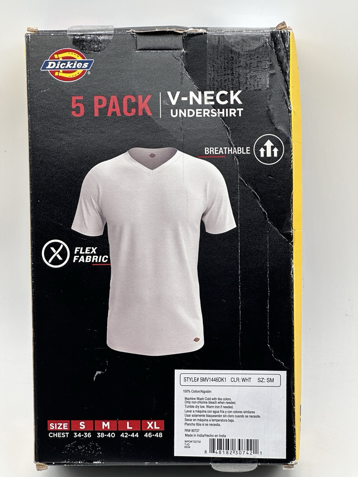 NEW 5 PACK MENS DICKIES V- NECK UNDERSHIRT FLEX 100% COTTON FABRIC SMALL WHITE gallery