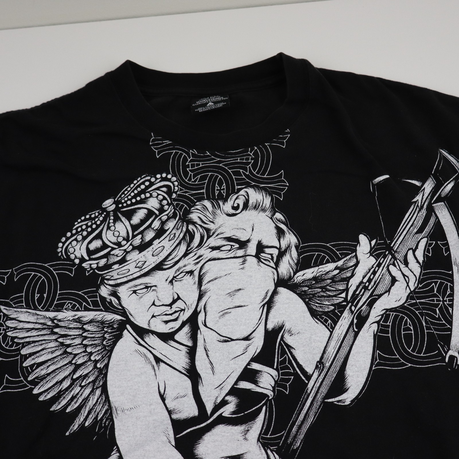 Vintage Crooks & Castles Illuminati Angel T-Shirt Mens XL/L Black Cross Weapons gallery