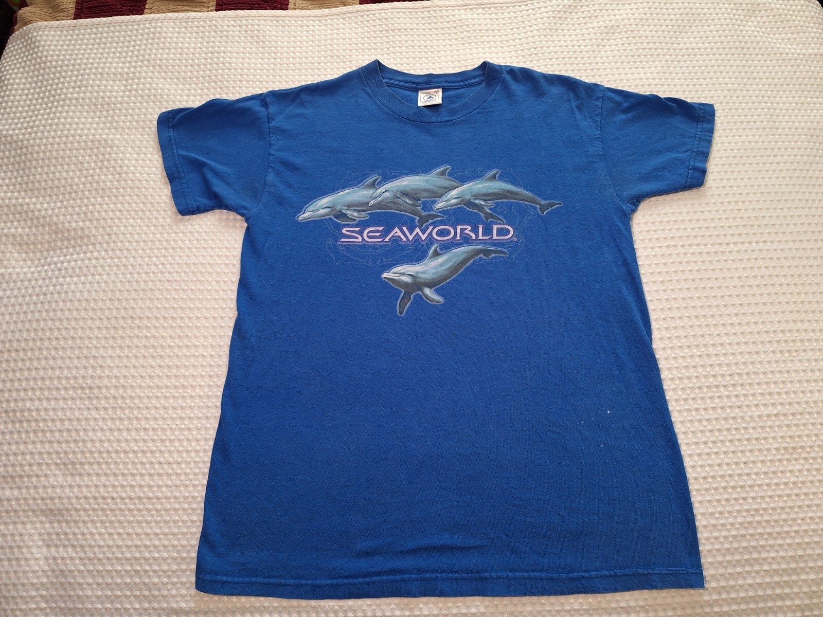 Sea World Dolphins Souvenir Blue Cotton T-shirt Size M Delta gallery