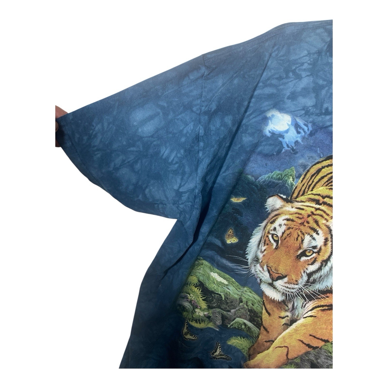 The Mountain Men's T-shirt Blue Tiger & Butterflies Retired Logo 3XL #1491 EUC gallery