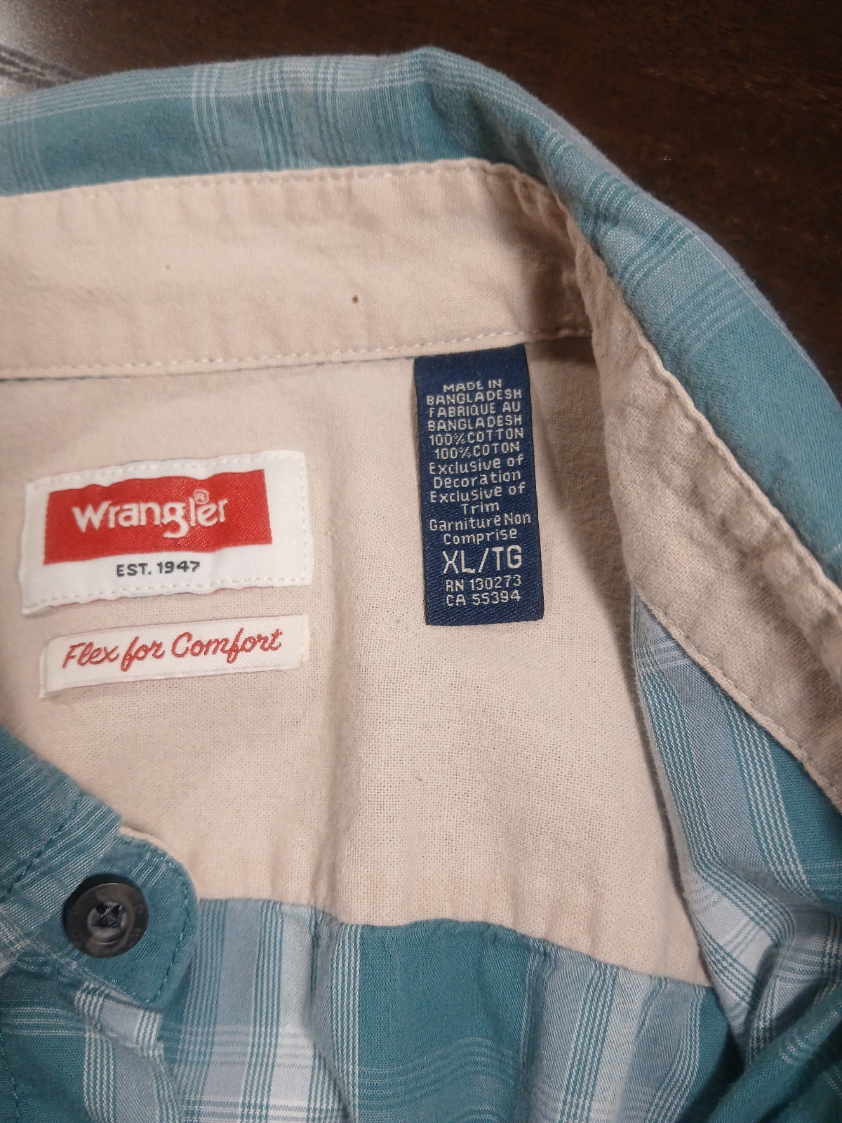 Wrangler Men Blue Plaid Button Down Shirt XL gallery