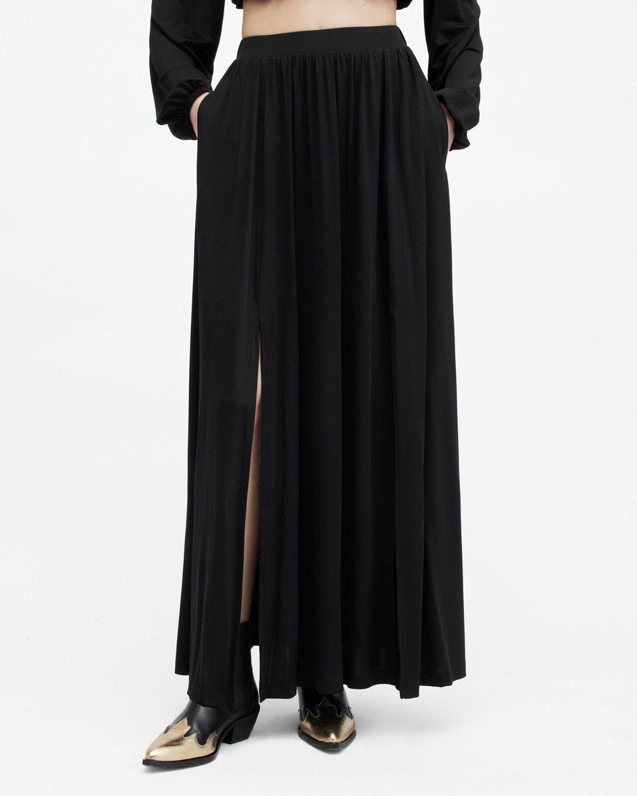 All Saints Womens Maxi Skirt Black Casandra Draped Lightweight High Rise Viscose gallery
