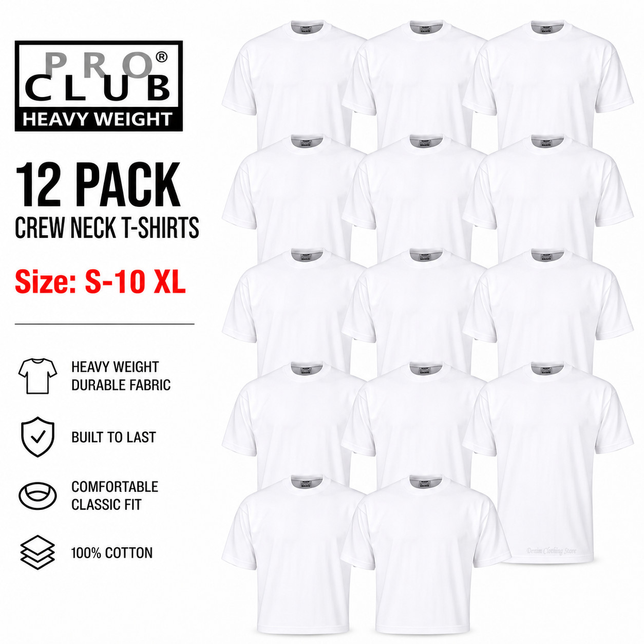 12 PACK PROCLUB PRO CLUB MENS HEAVYWEIGHT WHITE SHORT SLEEVE T SHIRTS COTTON TEE gallery