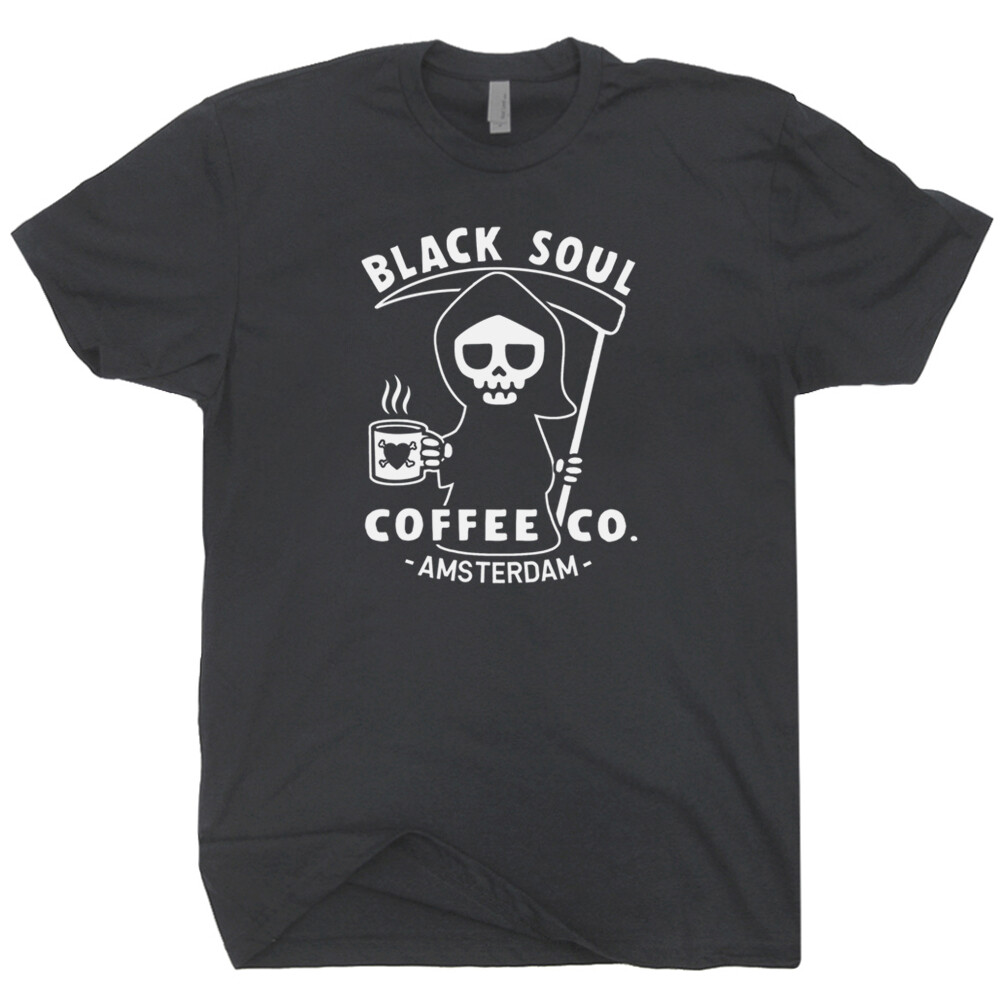 Funny Coffee T Shirt Amsterdam Black Soul Cafe Grim Reaper Tee Vintage Graphic gallery