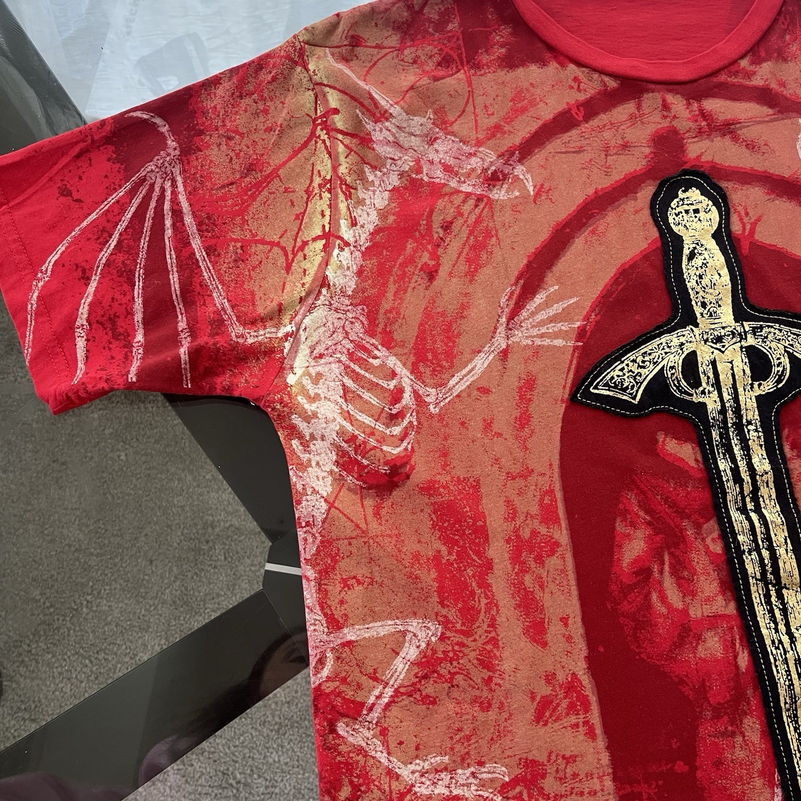 Mens All Over Graphic Y2K T Shirt Size M Red Alternative Punk Cross Grunge gallery