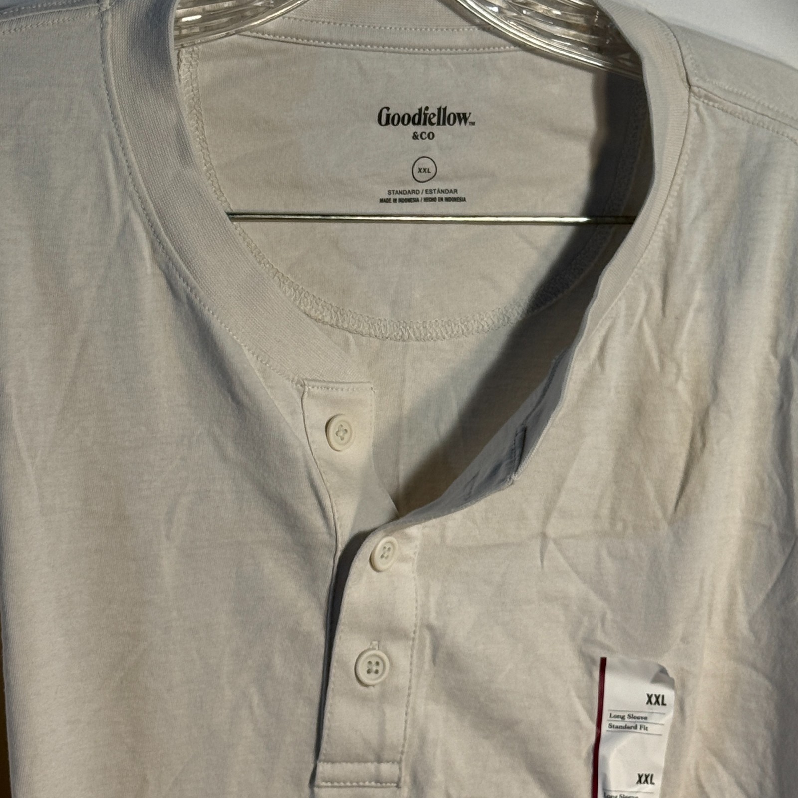 Mens Goodfellow Co Cream Ivory Henley Button Solid Men's XXL Long Sleeve T-Shirt gallery