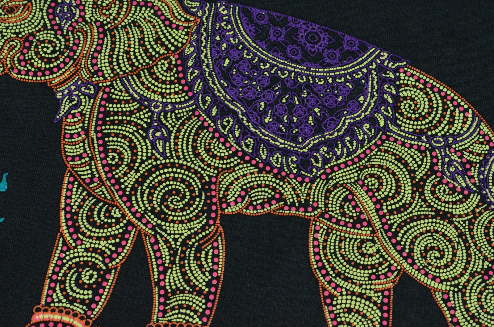 Vintage Thai Thailand Elephant Double Sided 90's Medium Black Shirt "Beaded Art" gallery