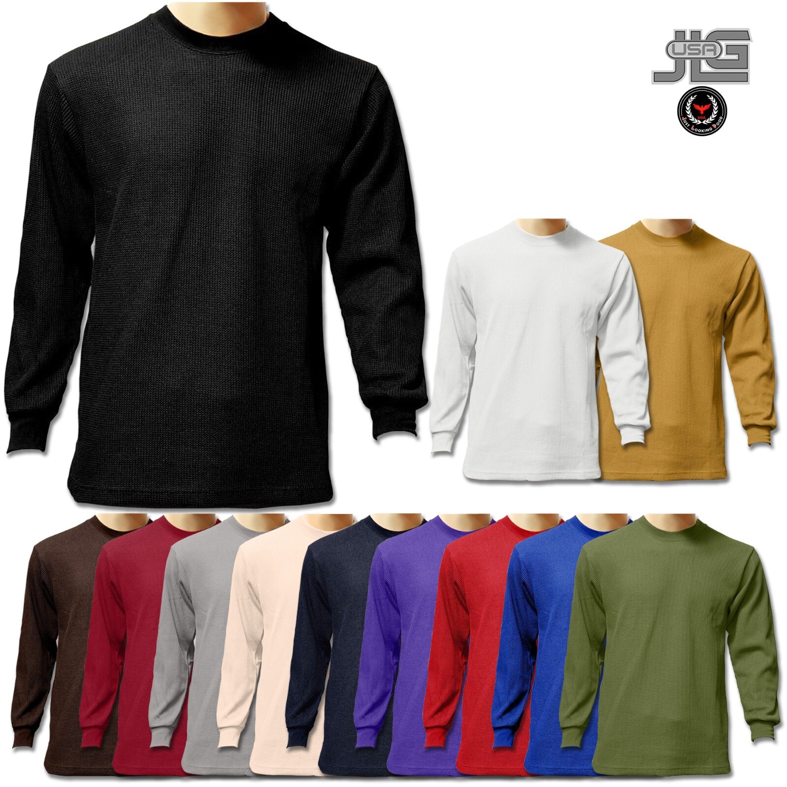 Men Heavy Weight Plain Thermal Long Sleeve New Waffle Shirts Solid Colors gallery