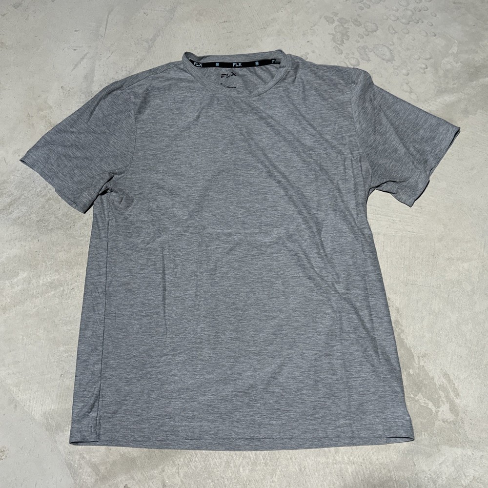 FLX Men’s SZ Medium Stretch Crewneck Urban Commuter Shirt Grey Soft Wicking