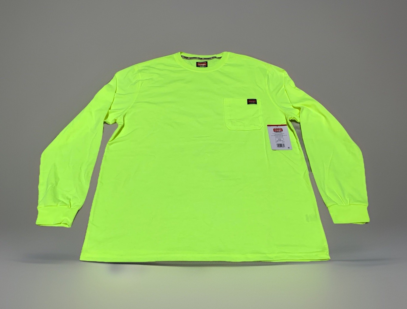 NEW Wrangler Workwear Men's Hi-Vis Yellow Long Sleeve Pocket T-Shirt Size 3XL gallery