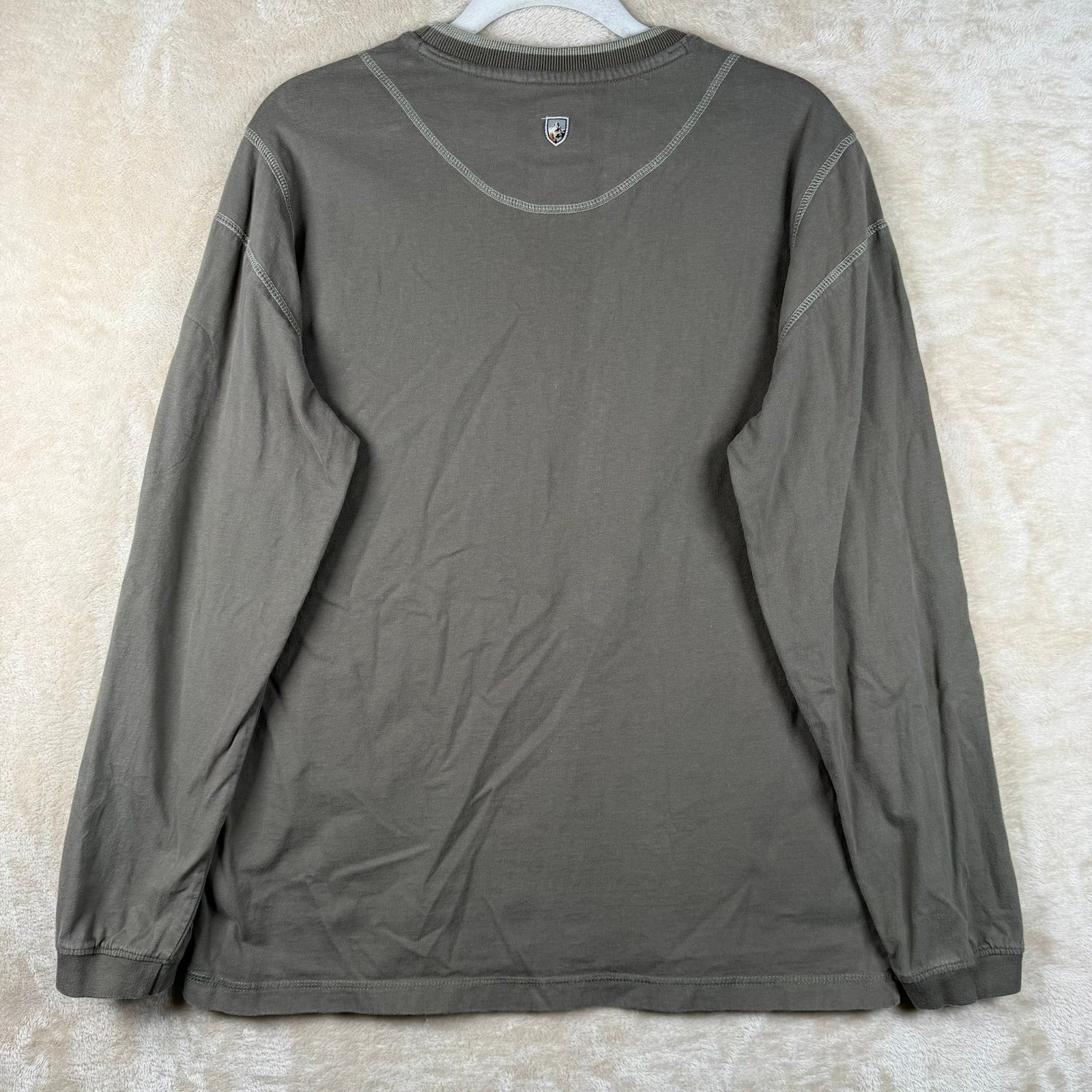 Kuhl Mens M Organic Cotton Long Sleeve Shirt Olive Green Utility Pocket Hiking gallery