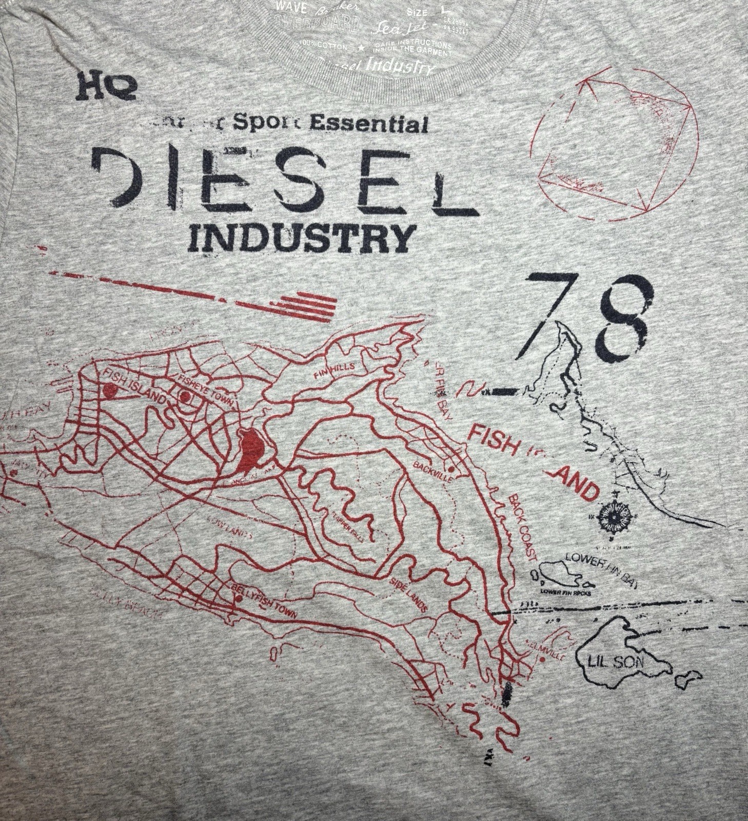 Vintage Diesel Industry T Shirt Men L Nautical Map Graphic Wave Breaker Y2K Slim gallery