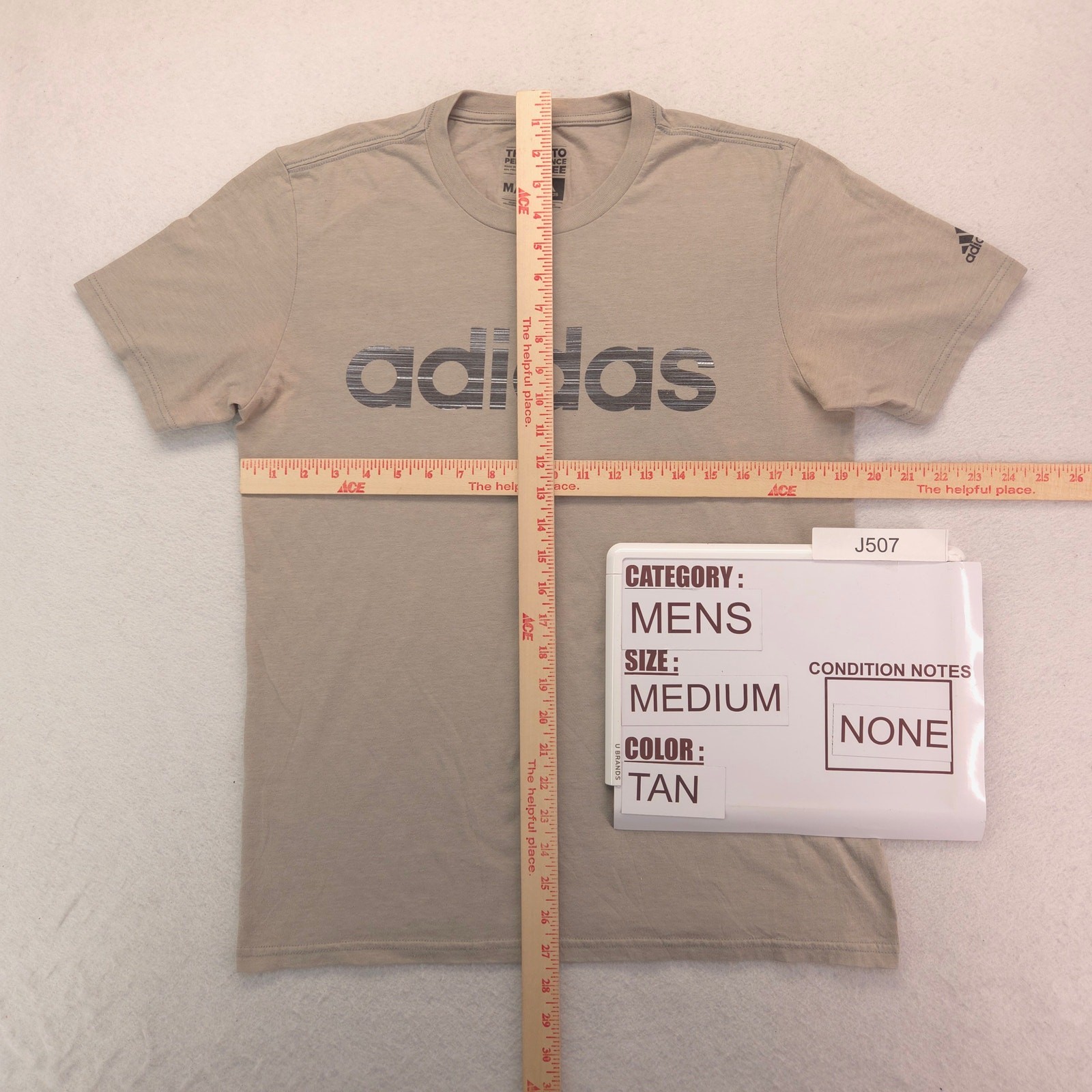 Adidas Casual Crew Neck Short Sleeve Graphic T Shirt Mens Size Medium M Tan gallery