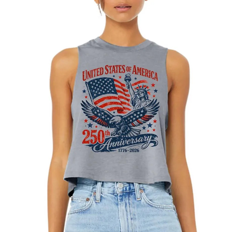 USA Anniversary Crop Racerback Tank Top gallery