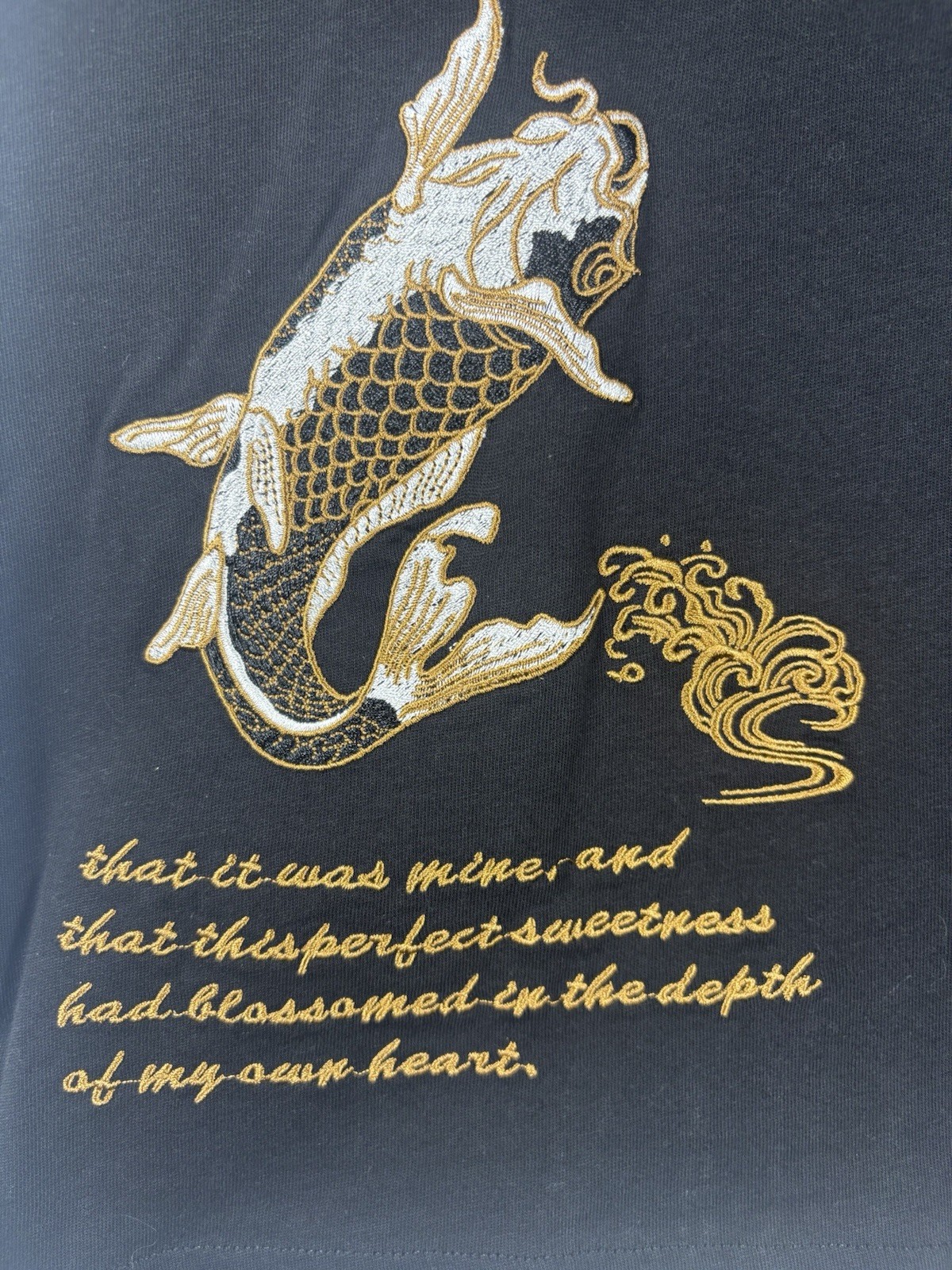 Vintage Style Japanese Brand Sukajan Dragon Embroidered Koi Fish Shirt Black L gallery