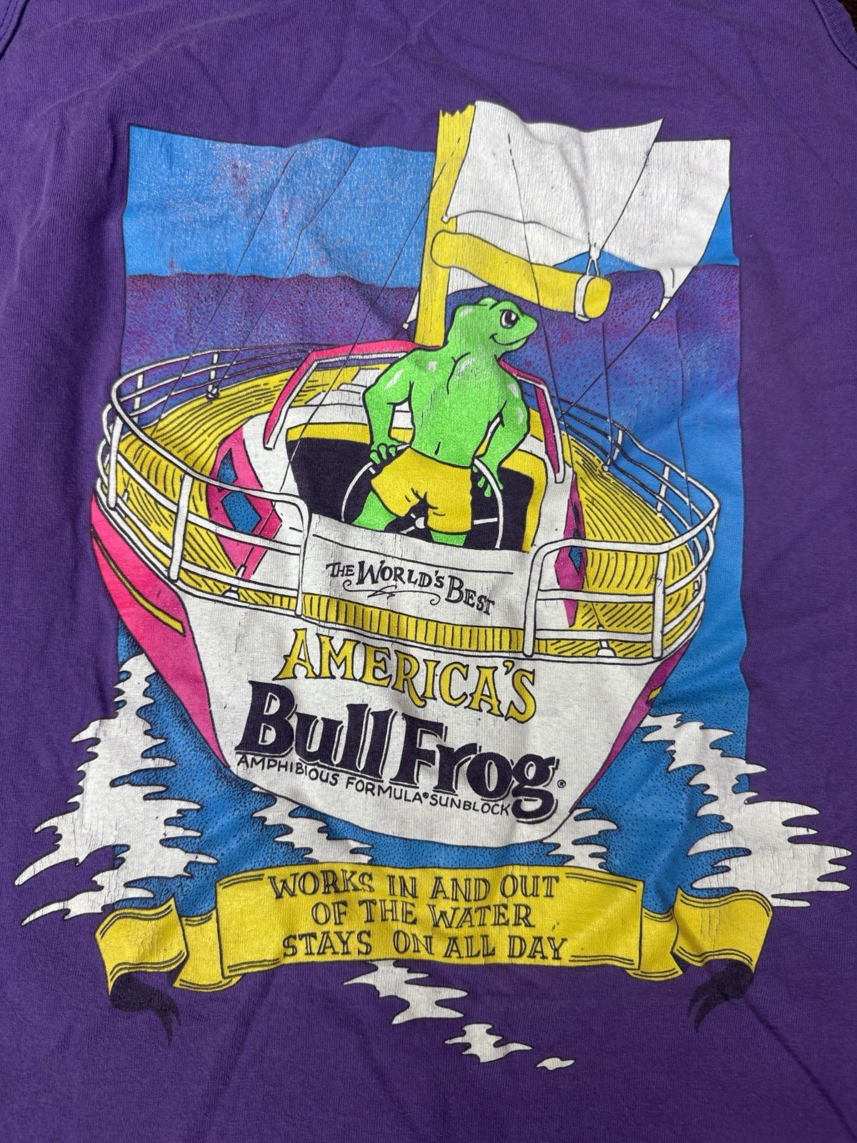 Vtg 90s Bullfrog Amphibious Formula Sunblock Hunt Distressed Tshirt Size XL gallery