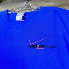 Verizon Wireless T Shirt Size Large Blue Double Sided Graphic Work