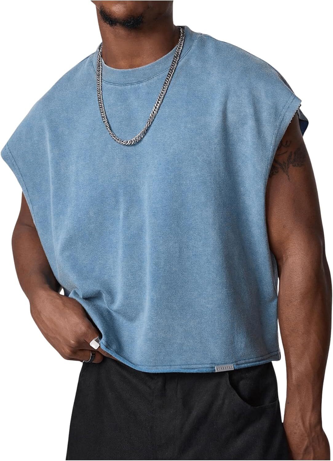 Men's Cropped Vest Top Dolman Sleeve Loose Fit Knit Pullover Tank Breathable gallery