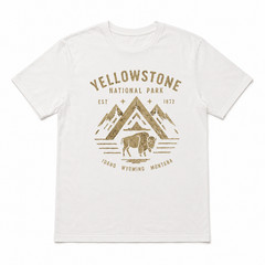 Yellowstone National Park Bison Mountain Graphic T-Shirt Outdoor Adventure Tee