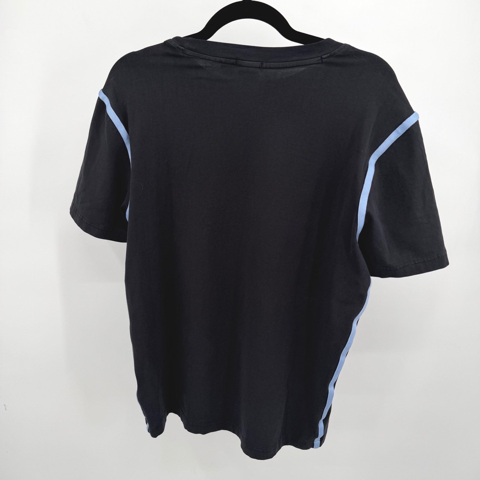 Hugo Boss Mens M T-Shirt Black Blue Contrast Piping Logo Collar Stretch gallery