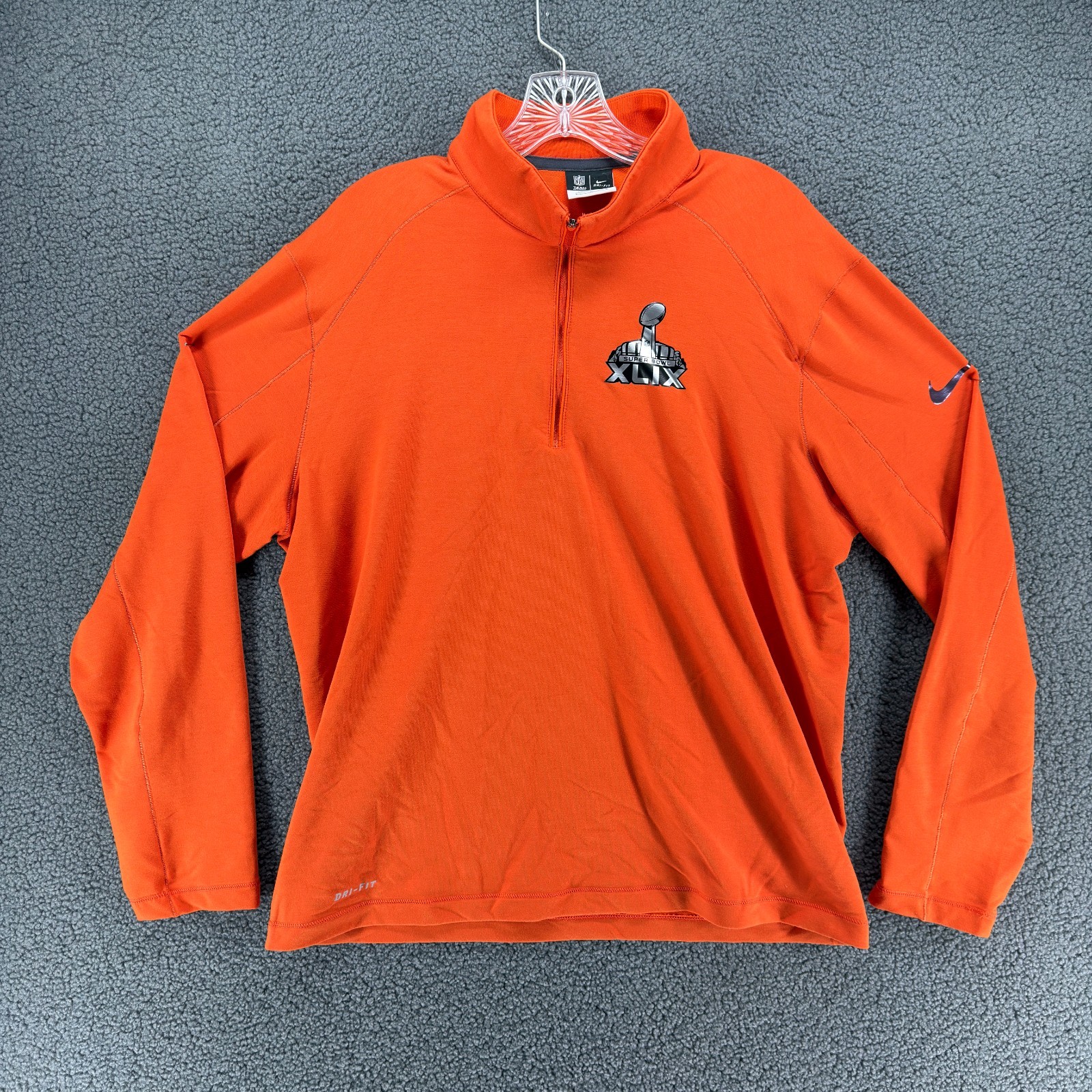 Nike Super Bowl XLIX 1/4 Zip Pullover Mens L Orange Dri Fit NFL Football Phoenix gallery