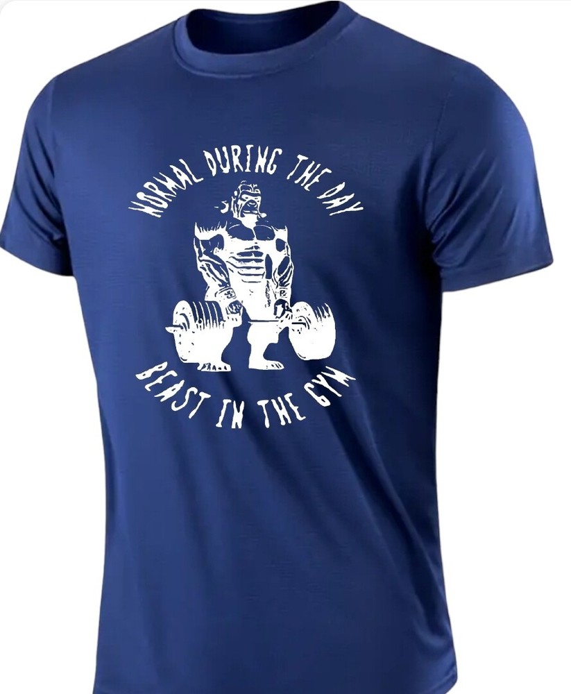 Men’s Blue Ultralight Crew Shirt “Beast In The Gym” Med to X-Large Quick Dry