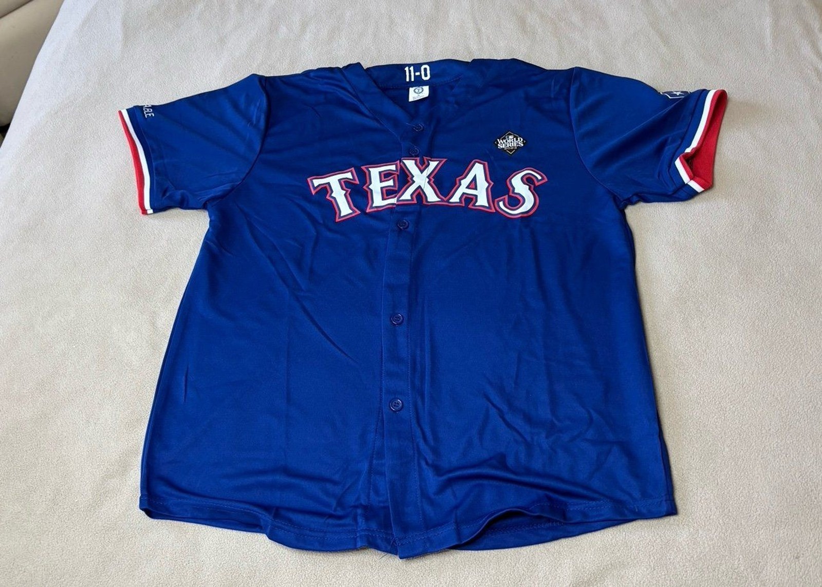 Jersey Texas Rangers #6 Josh Jung 2023 World Series XL Jersey 11-0 Giveaway gallery
