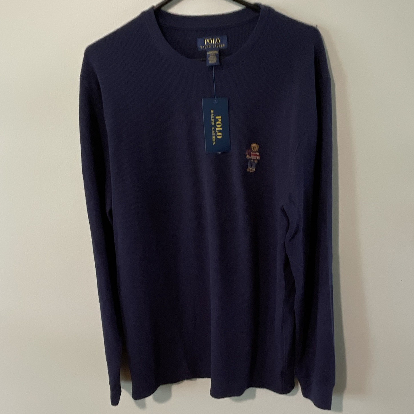 Polo Ralph Lauren Polo Bear Embroidered Waffle-Knit Crewneck Thermal Navy L gallery