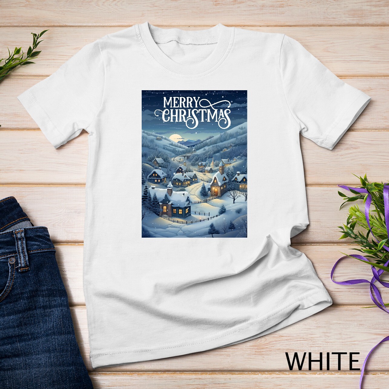 Christmas Church in the Mountains A Peaceful Scene #4 Funny Unisex T-shirt