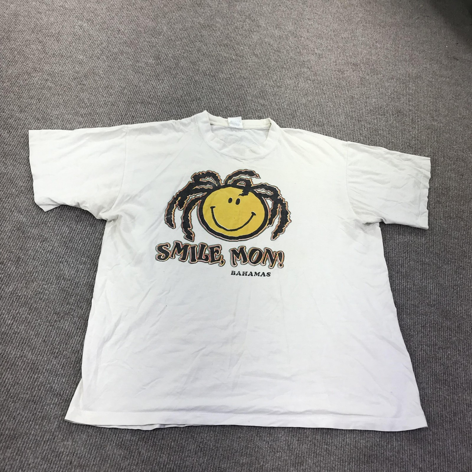 Dorsett Tee’s Shirt Mens 2XL White Smile Mon Bahamas Smiley Face Tee Graphic
