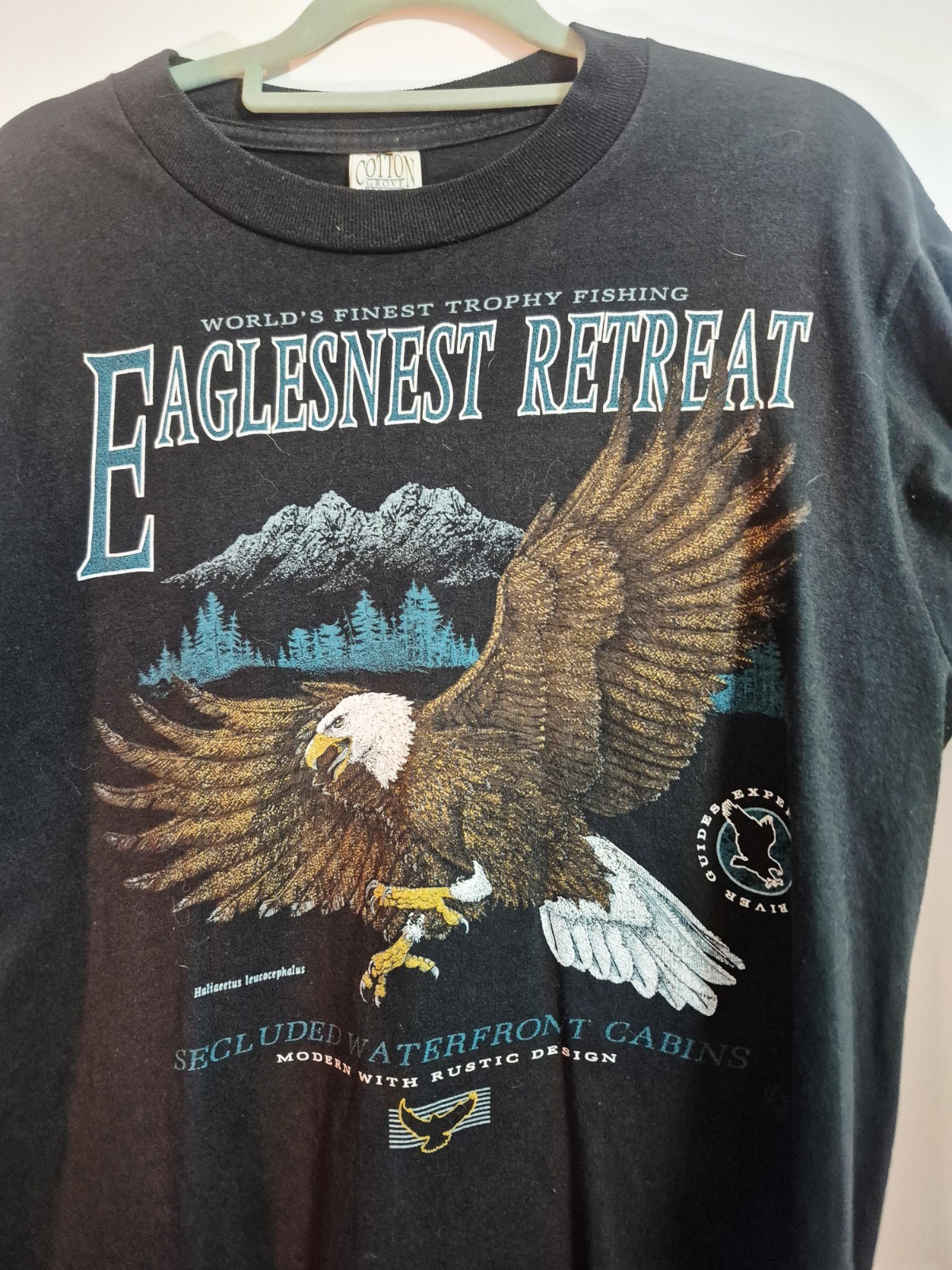 Vintage 1995 Eaglesnest Retreat T-Shirt Size M Black Cotton Grove Bald Eagle Tee gallery