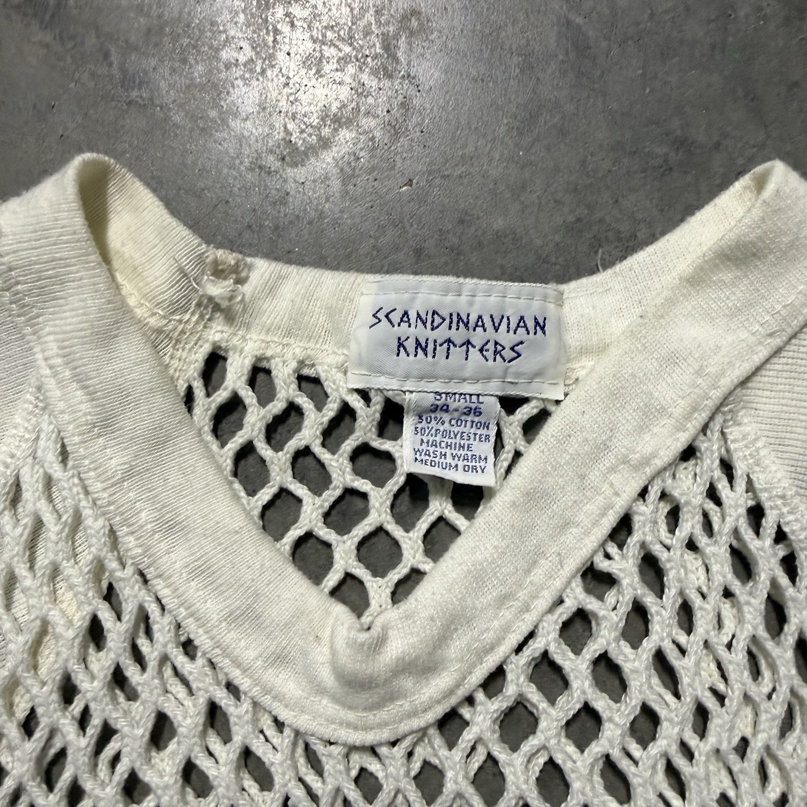 Scandinavian Knitters Small 34-36 Mens Vintage Fishnet Top 1960's Open Knit gallery